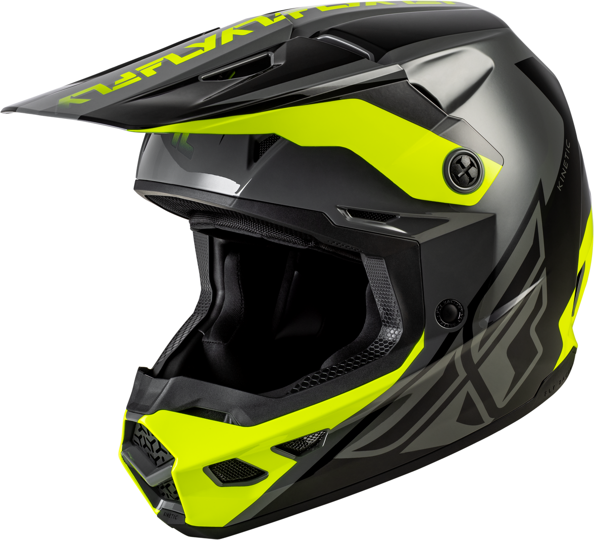 FLY Racing Kinetic Crest Helmet (2026) - Grey / Black / Hi-Viz Yellow - View 3