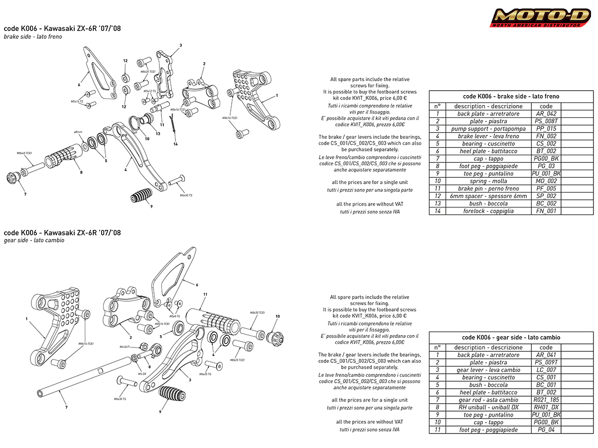 Bonamici Kawasaki Ninja ZX-6R Rearsets (07-08)