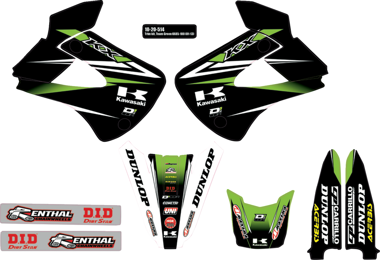 D'COR Visuals Graphics and Trim Kit - Team Green - Kawasaki