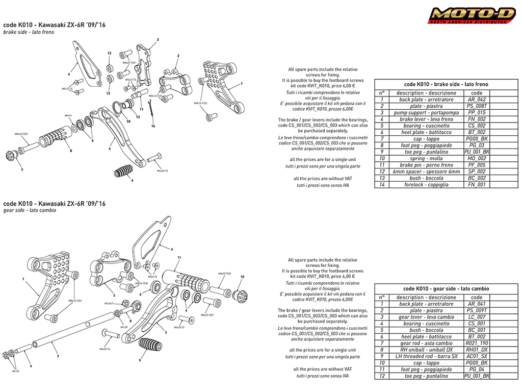 Bonamici Kawasaki Ninja ZX-6R Rearsets (09-18)