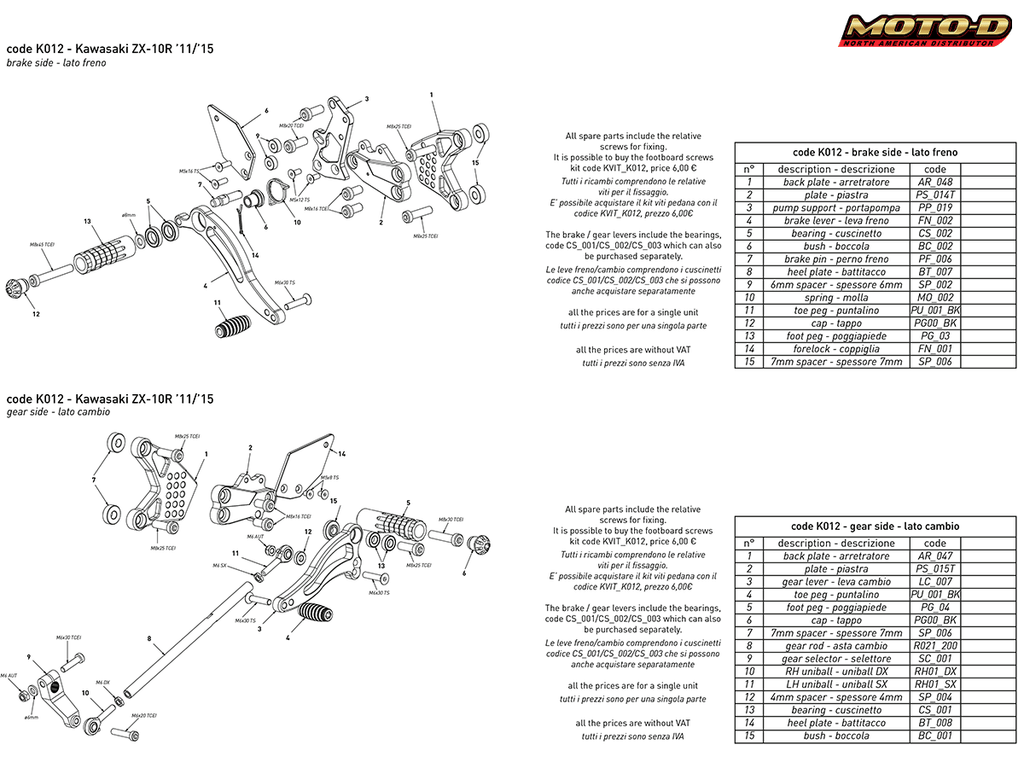 Bonamici Kawasaki Ninja ZX-10R Rearsets (11-15)