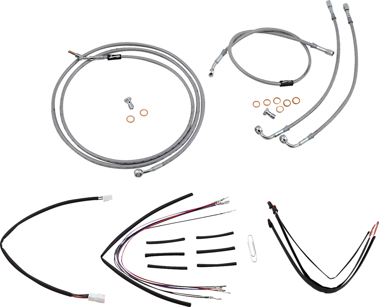 BURLY BRAND Complete Stainless Braided Handlebar Cable/Brake Line Kit - 14" Ape Hangers / '15-'16 FLTRX 0610-2059