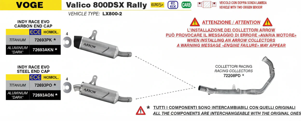 Arrow Voge Valico 800dsx Rally E5+ 2025 Stainless Steel Collectors - 72208pd