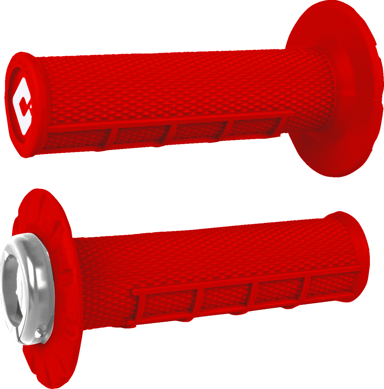 ODI Half Waffle v2.1 Lock-On Grips - ATV/MX - Bright Red/Silver J33HWR-S