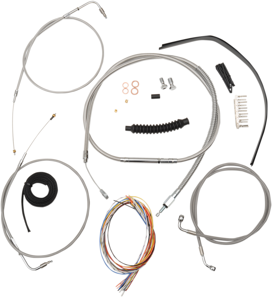LA CHOPPERS Complete Stainless Braided Handlebar Cable/Brake Line Kit — Cable Kit