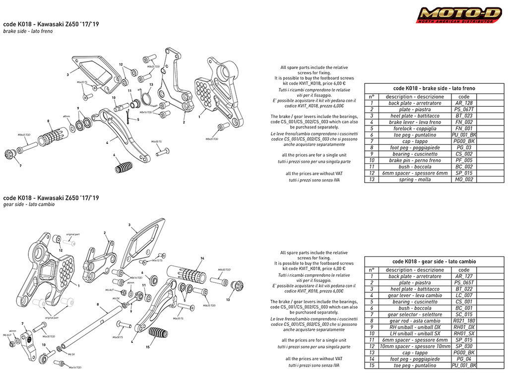 Bonamici Kawasaki Ninja 650 / Z650 Rearsets (17-19)