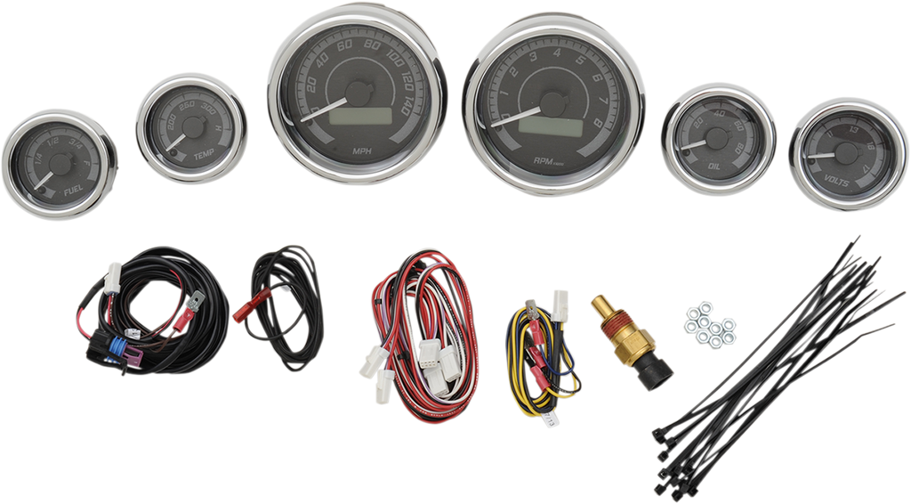 DAKOTA DIGITAL MVX-8K Series Analog/Digital Gauge Kit — 8604KGC Model - MVX-8K Series Analog/Digital 6-Gauge Kit / Chrome Bezel / Black Face with Gray Background 2212-0436