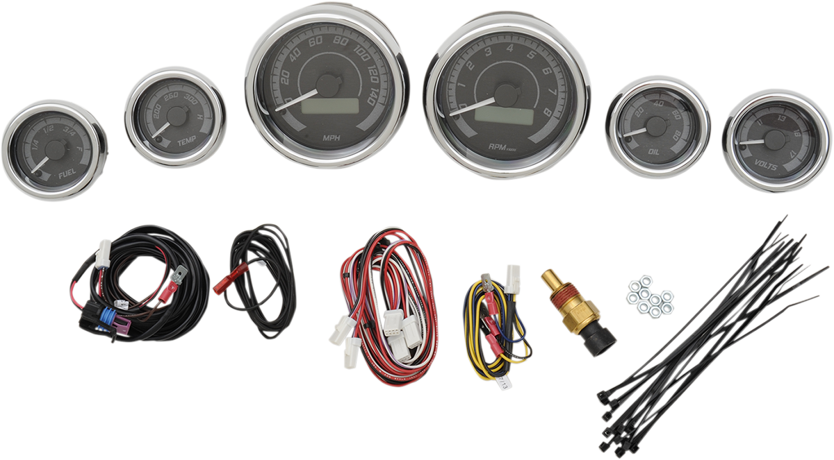 DAKOTA DIGITAL MVX-8K Series Analog/Digital Gauge Kit — 8604KGC Model - MVX-8K Series Analog/Digital 6-Gauge Kit / Chrome Bezel / Black Face with Gray Background 2212-0436