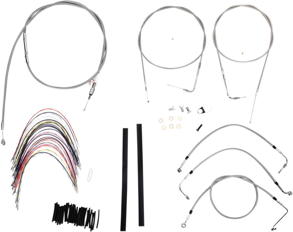 BURLY BRAND Complete Stainless Braided Handlebar Cable/Brake Line Kit - 18" Ape Hangers / '00-'06 Touring 0610-0733