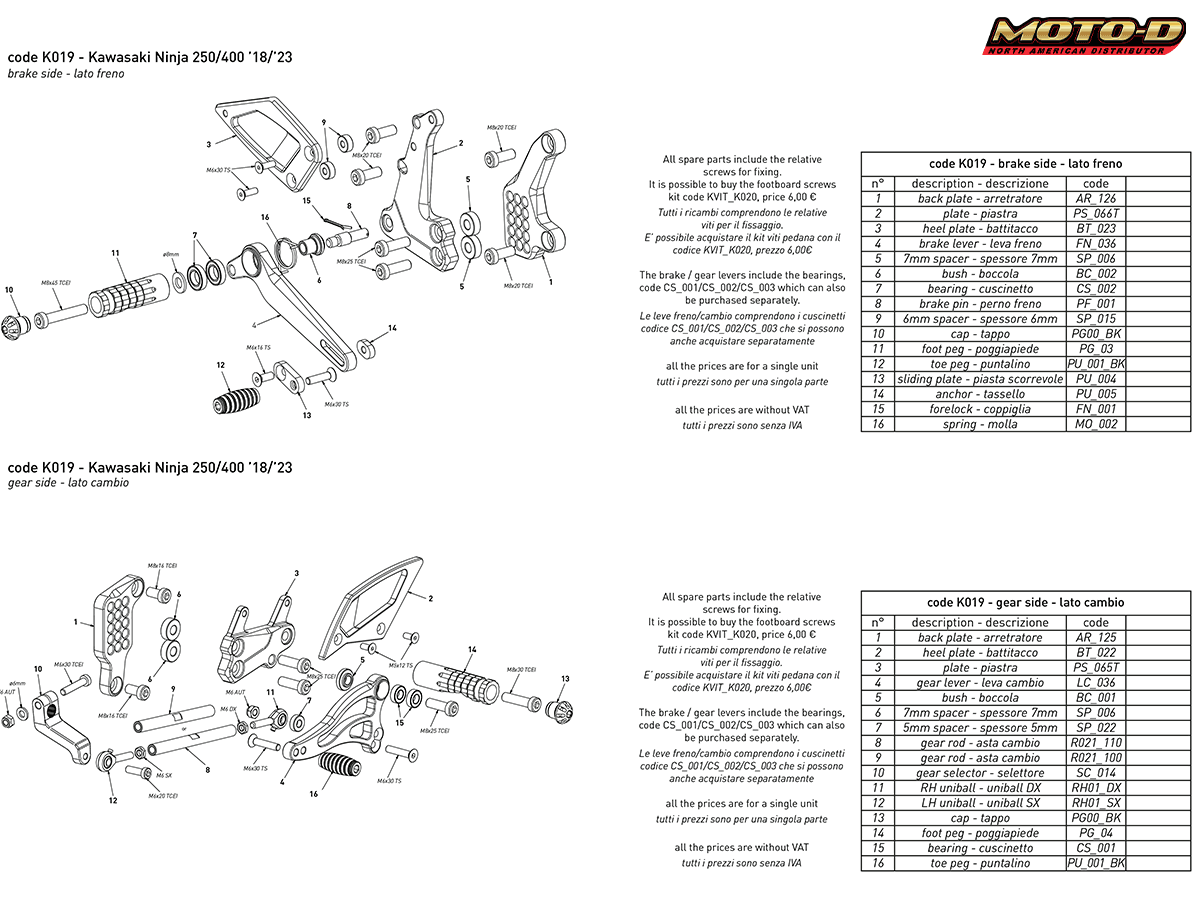 Bonamici Kawasaki Ninja 400 Rearsets