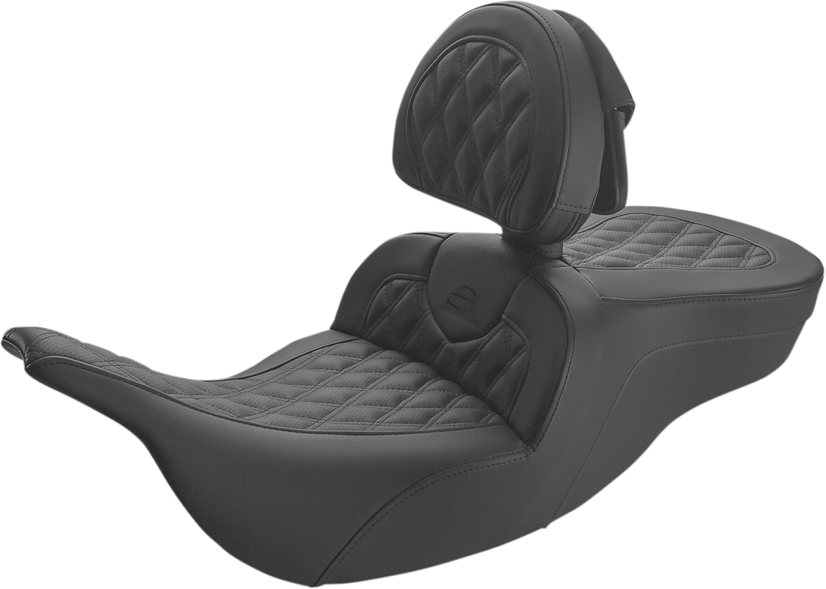 SADDLEMEN Roadsofa™ Lattice Stitched Seat - w/ Driver Backrest / Black 0801-1389