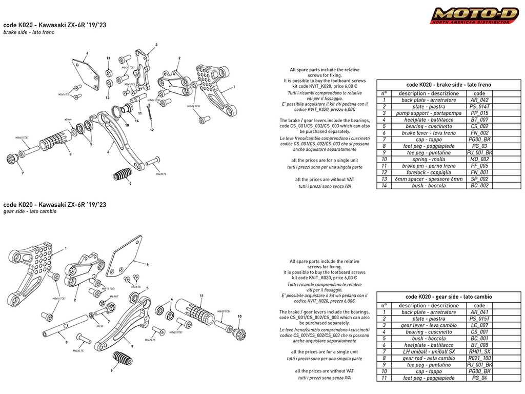 Bonamici Kawasaki Ninja ZX-6R Rearsets (19-23)