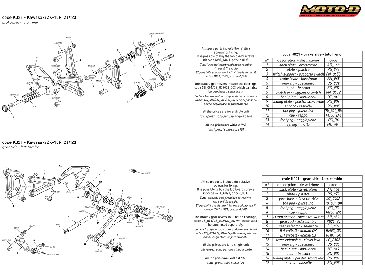 Bonamici Kawasaki Ninja ZX-10R Rearsets (2021+)