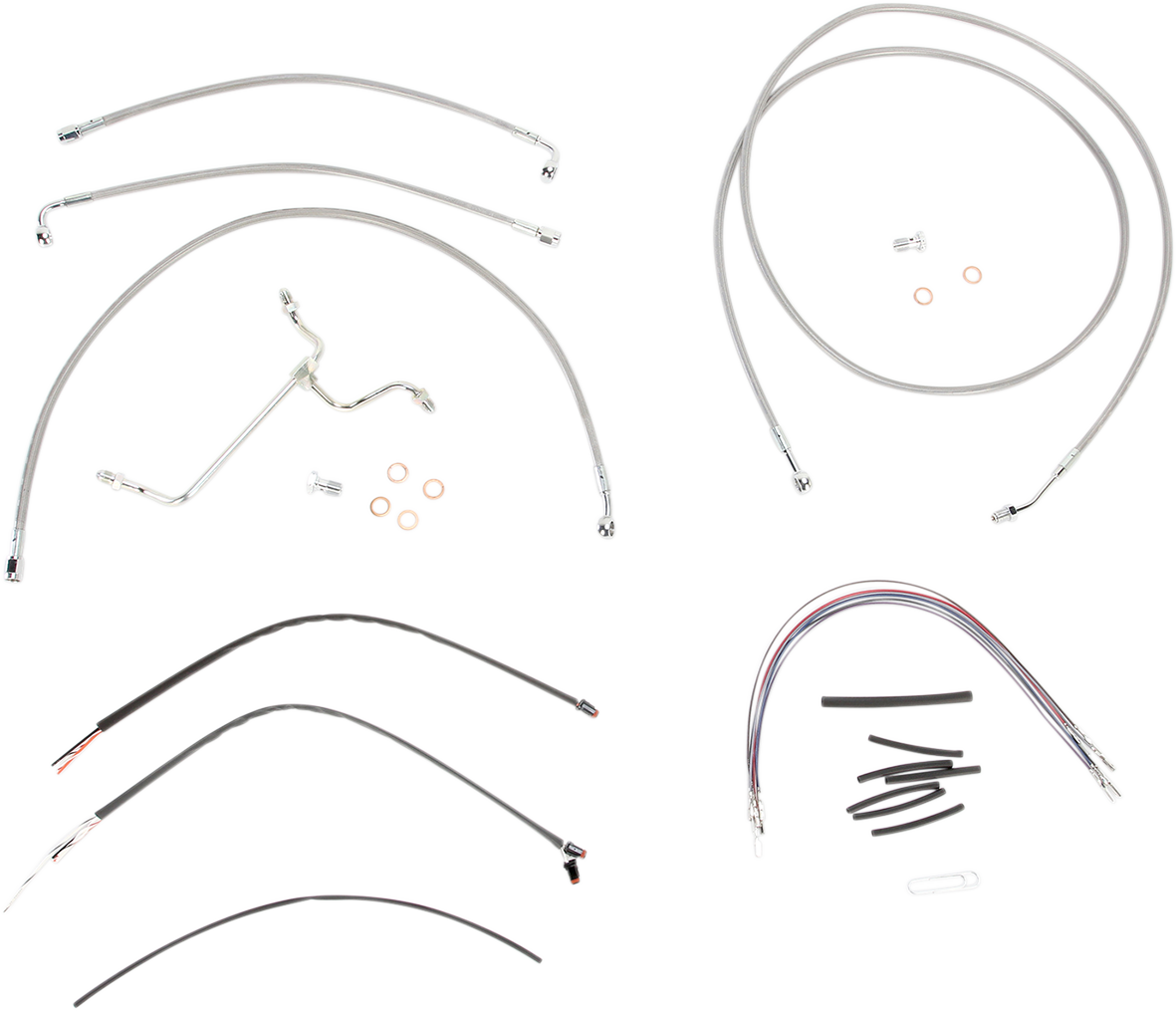 BURLY BRAND Complete Stainless Braided Handlebar Cable/Brake Line Kit - 15" Ape Hangers / '14-'16 FLH 0610-0820