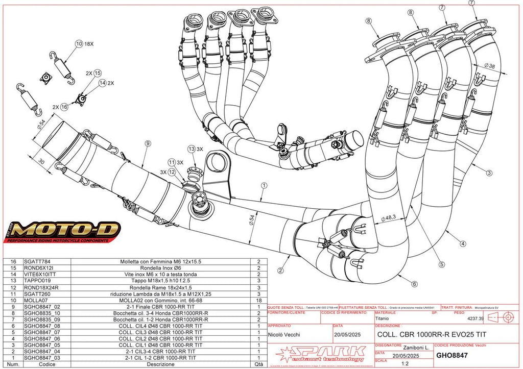 Spark Honda CBR 1000RR-R Fireblade SP Full Titanium Exhaust System (180 Deg / Split Throttle Body) (2025-2026)