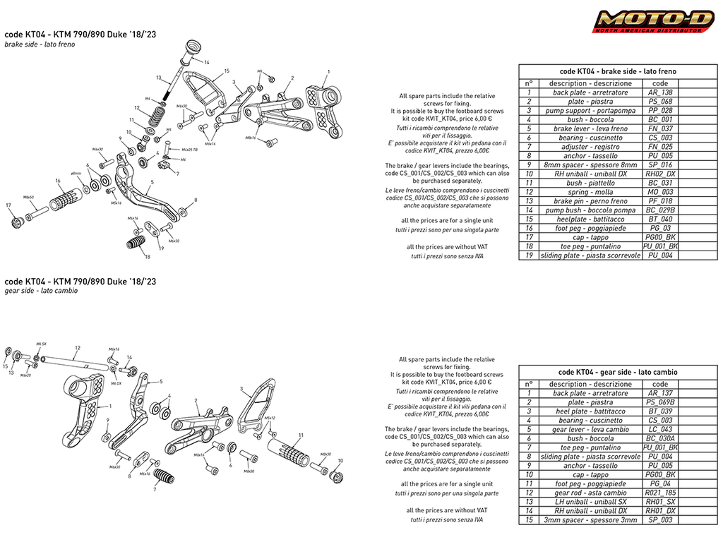Bonamici KTM Duke 890 / 790 Rearsets