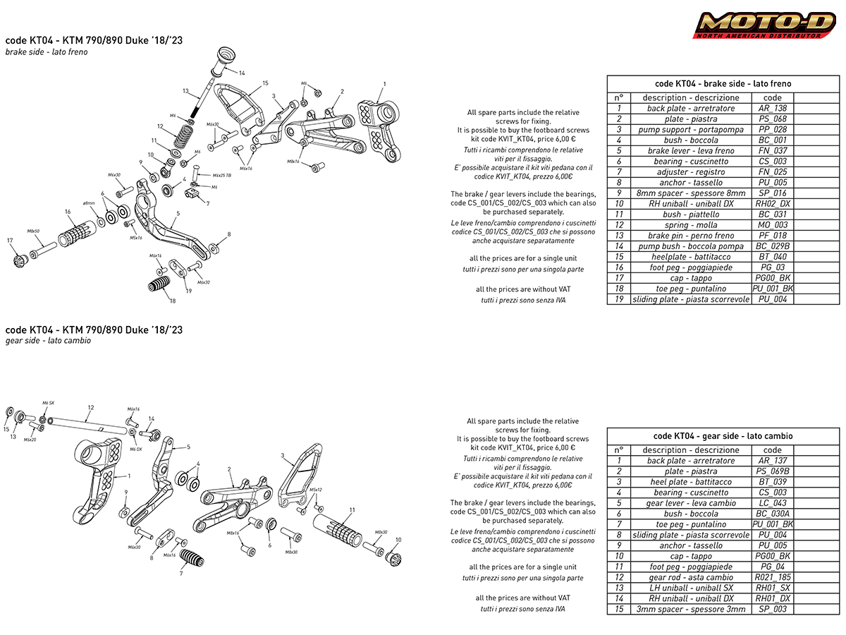 Bonamici KTM Duke 890 / 790 Rearsets