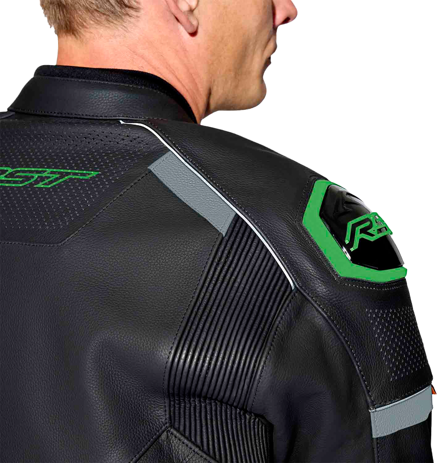 RST S-1 CE Men's Leather Jacket - Black / Grey / Fluorescent Green - View 22