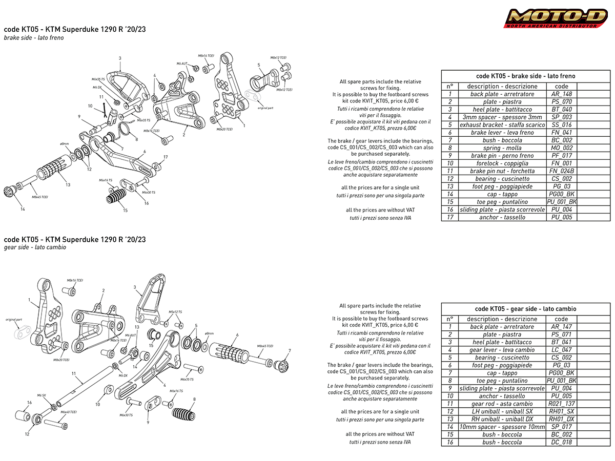 Bonamici KTM 1390 Super Duke R / Evo Rearsets