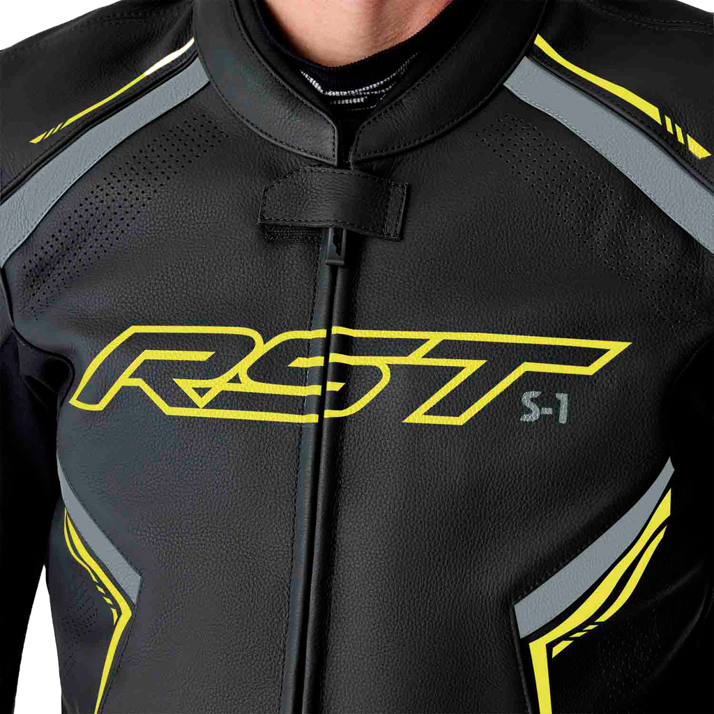 RST S-1 CE Men's Leather Jacket - Black / Grey / Fluorescent Yellow - View 13