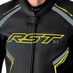 RST S-1 CE Men's Leather Jacket - Black / Grey / Fluorescent Yellow - View 13