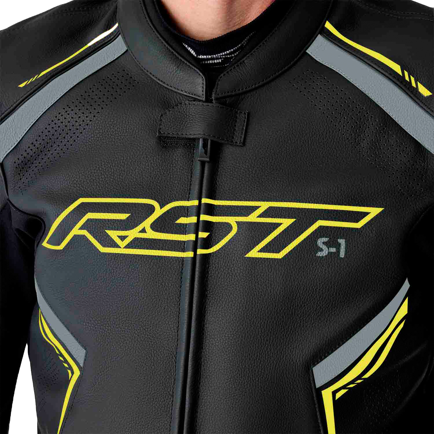 RST S-1 CE Men's Leather Jacket - Black / Grey / Fluorescent Yellow - View 13