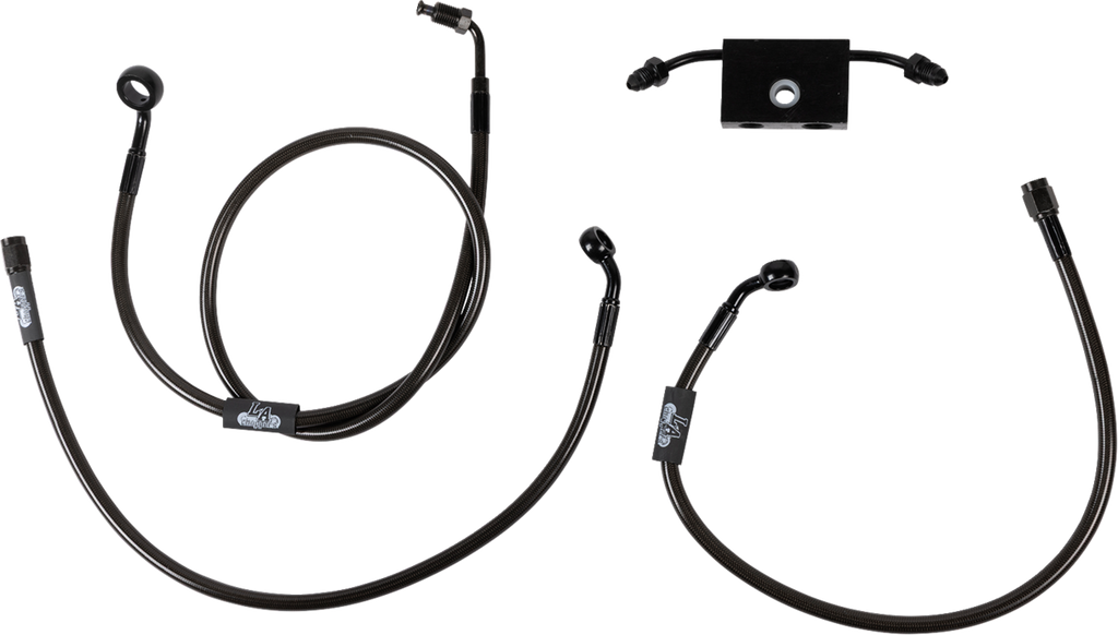 LA CHOPPERS Midnight Braided Brake Line Kit - Brake Lines / 15" / 17" Ape Hanger Handlebars / Midnight 1741-6245