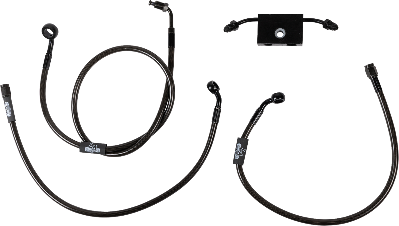 LA CHOPPERS Midnight Braided Brake Line Kit - Brake Lines / 15" / 17" Ape Hanger Handlebars / Midnight 1741-6245