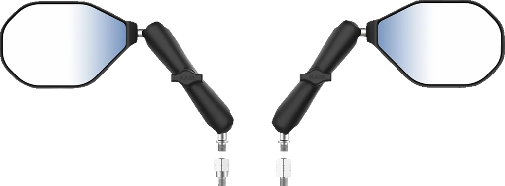 RAM MOUNTS Tough-Mirror™ Kit with M10-1.25 Bases/Reverse Adapter - Long Arm - Tough-Mirror™ / Side View / Oval / Black / Left/Right / Long Arm 0640-1720