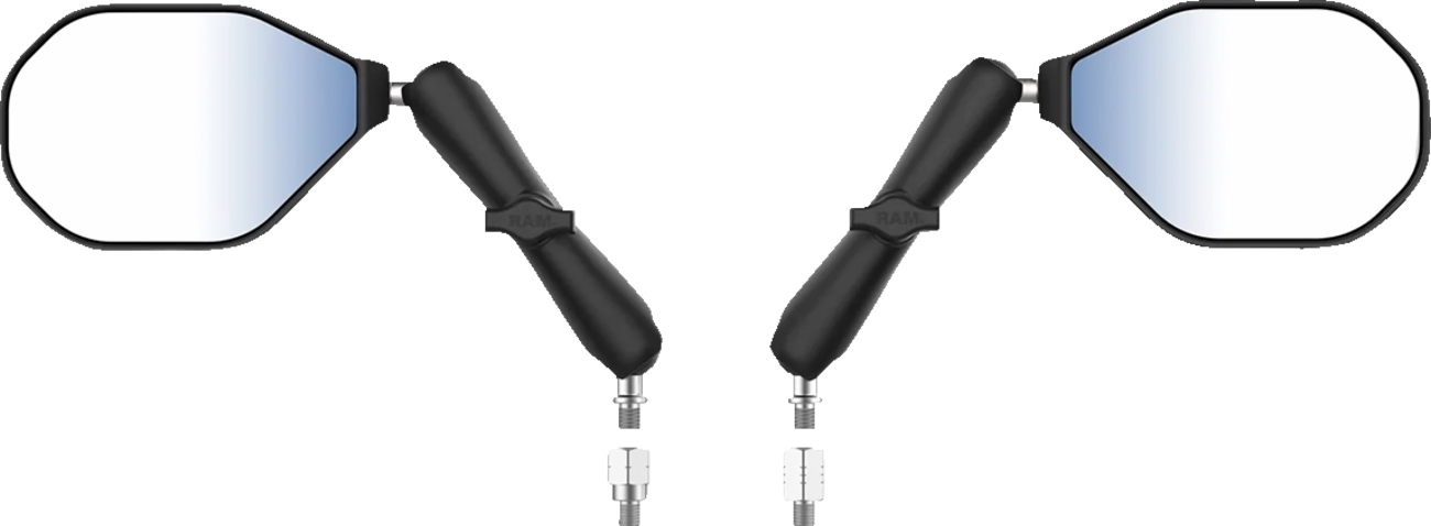 RAM MOUNTS Tough-Mirror™ Kit with M10-1.25 Bases/Reverse Adapter - Long Arm - Tough-Mirror™ / Side View / Oval / Black / Left/Right / Long Arm 0640-1720