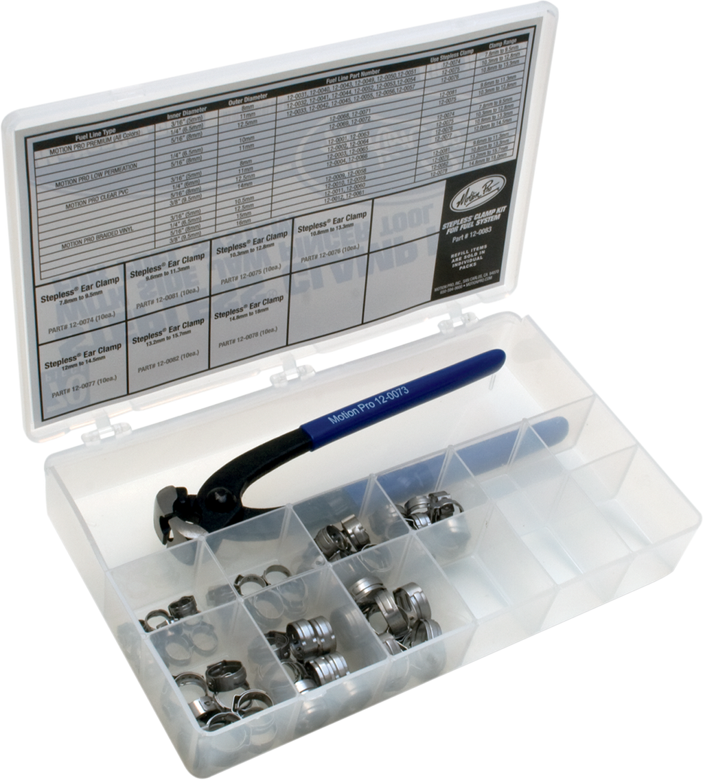 MOTION PRO Stepless® Ear Clamp Kit for Fuel System with Pincher Tool - Ear Clamps with Pincher Tool / Fuel Line / Stepless / Assortment 2402-0132
