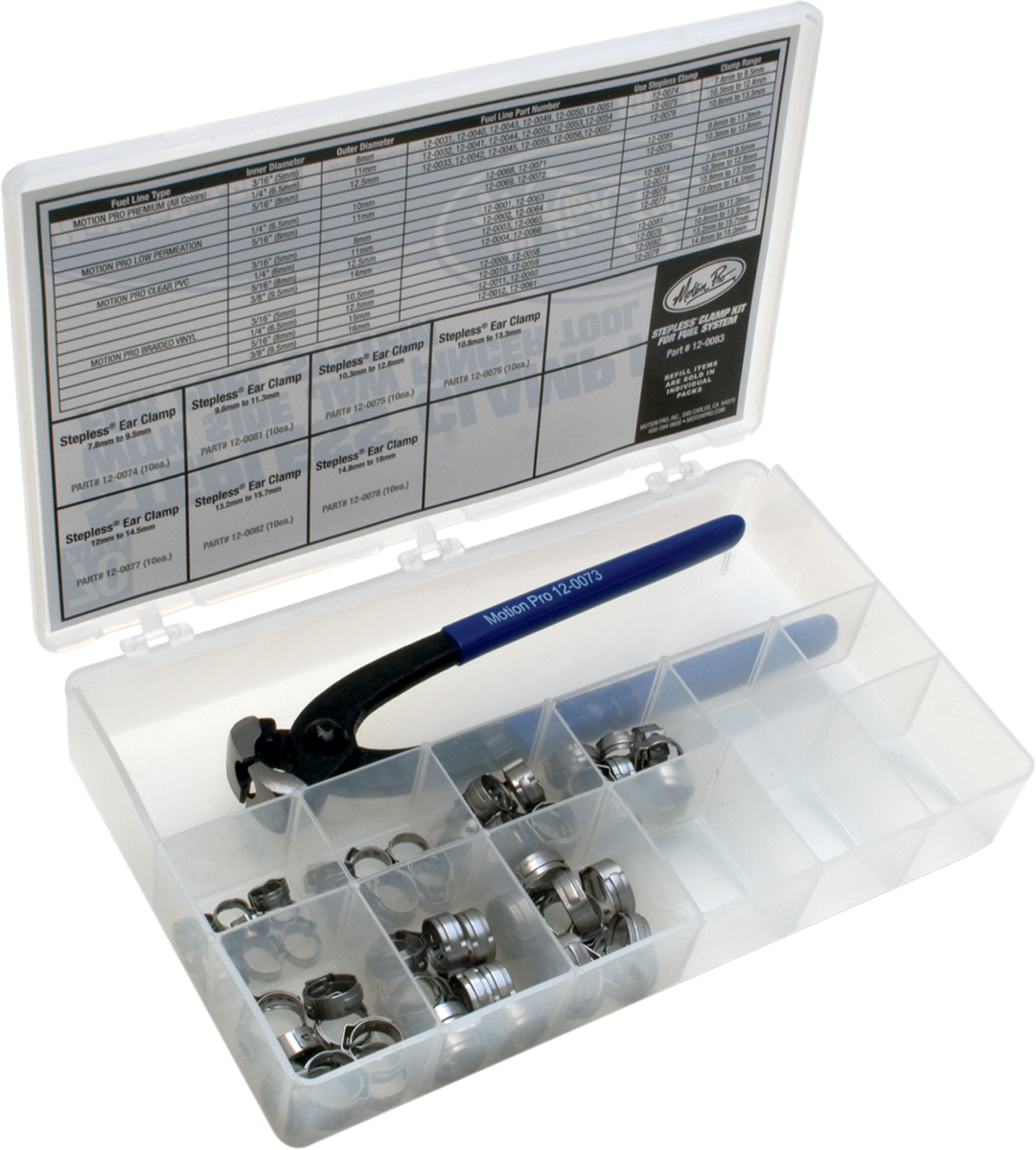 MOTION PRO Stepless® Ear Clamp Kit for Fuel System with Pincher Tool - Ear Clamps with Pincher Tool / Fuel Line / Stepless / Assortment 2402-0132