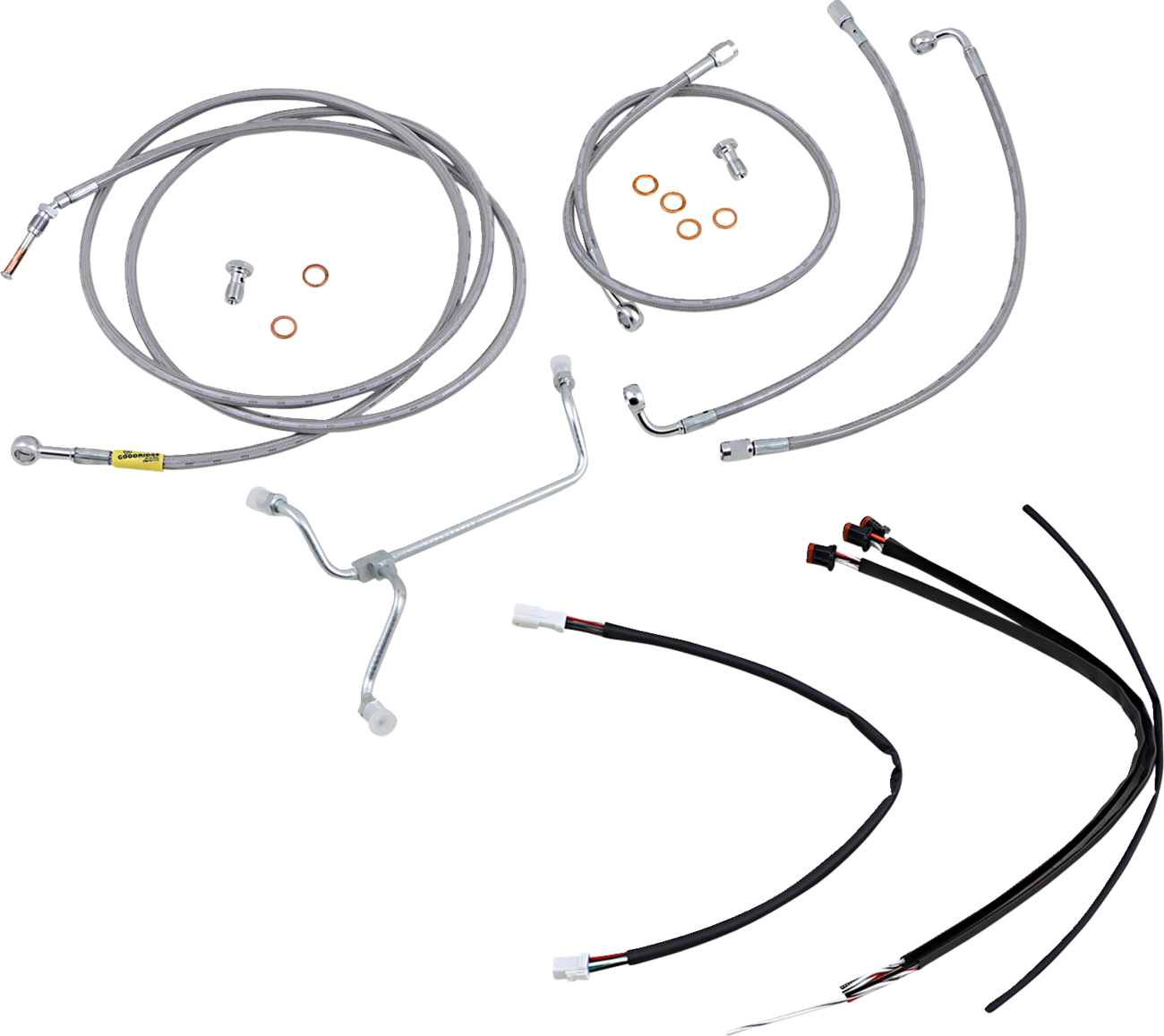 BURLY BRAND Complete Stainless Braided Handlebar Cable/Brake Line Kit - 15" Ape Hangers / '17-'20 FLH 0662-0545