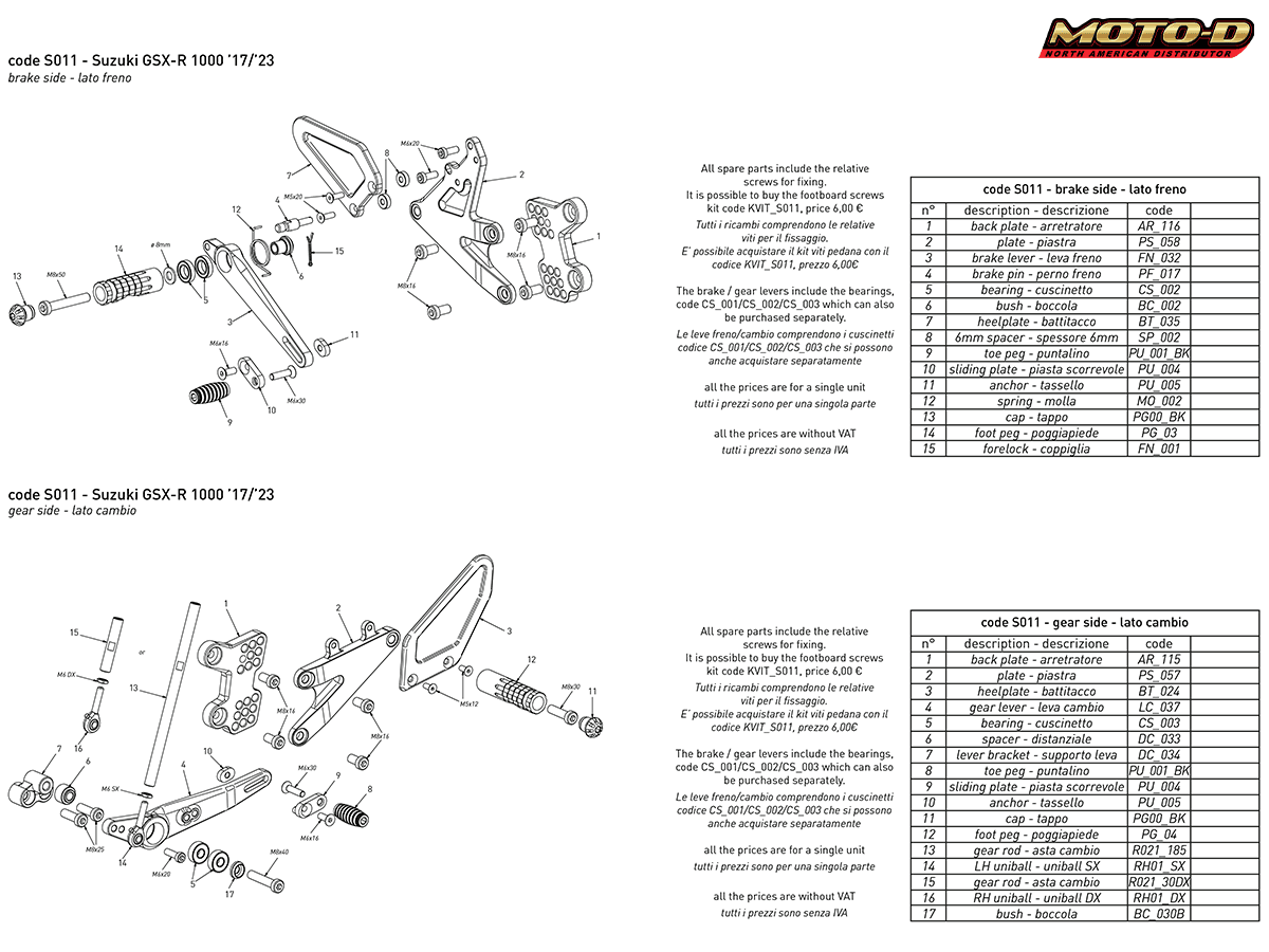 Bonamici Suzuki GSX-R 1000 Rearsets (2017+)