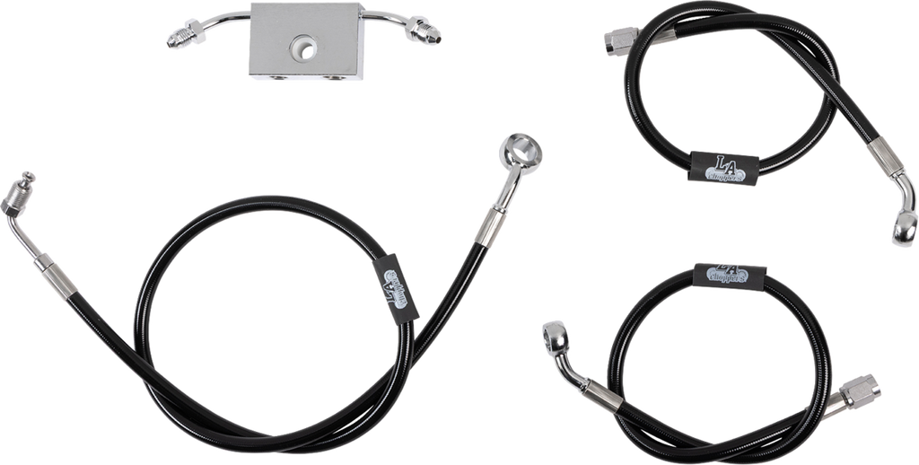 LA CHOPPERS Black Braided Brake Line Kit - Brake Line / 12" / 14" Ape Hanger Handlebars / Black 1741-6241