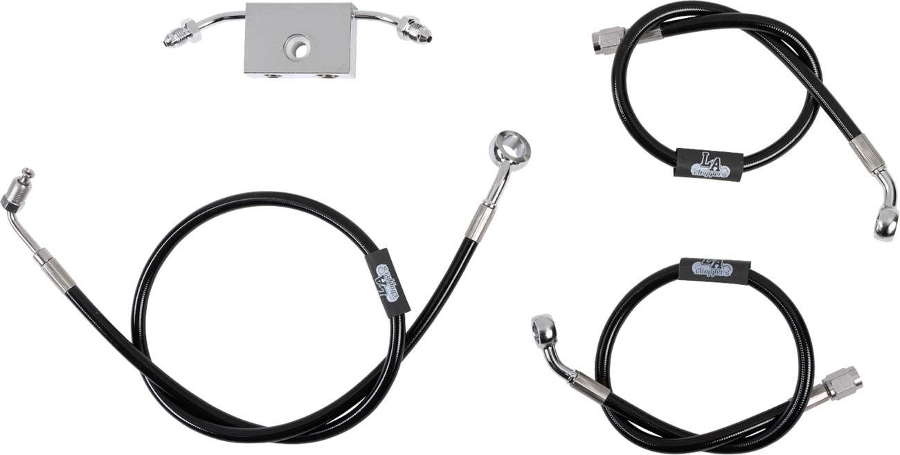 LA CHOPPERS Black Braided Brake Line Kit - Brake Line / 12" / 14" Ape Hanger Handlebars / Black 1741-6241