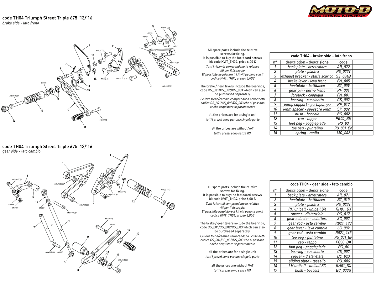 Bonamici Triumph Street Triple 675 Rearsets (2013+)