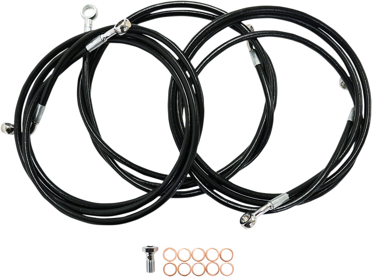 LA CHOPPERS Black Braided Brake Line Kit - Brake Line / 15" / 17" Ape Hanger Handlebars / Black 1741-6244