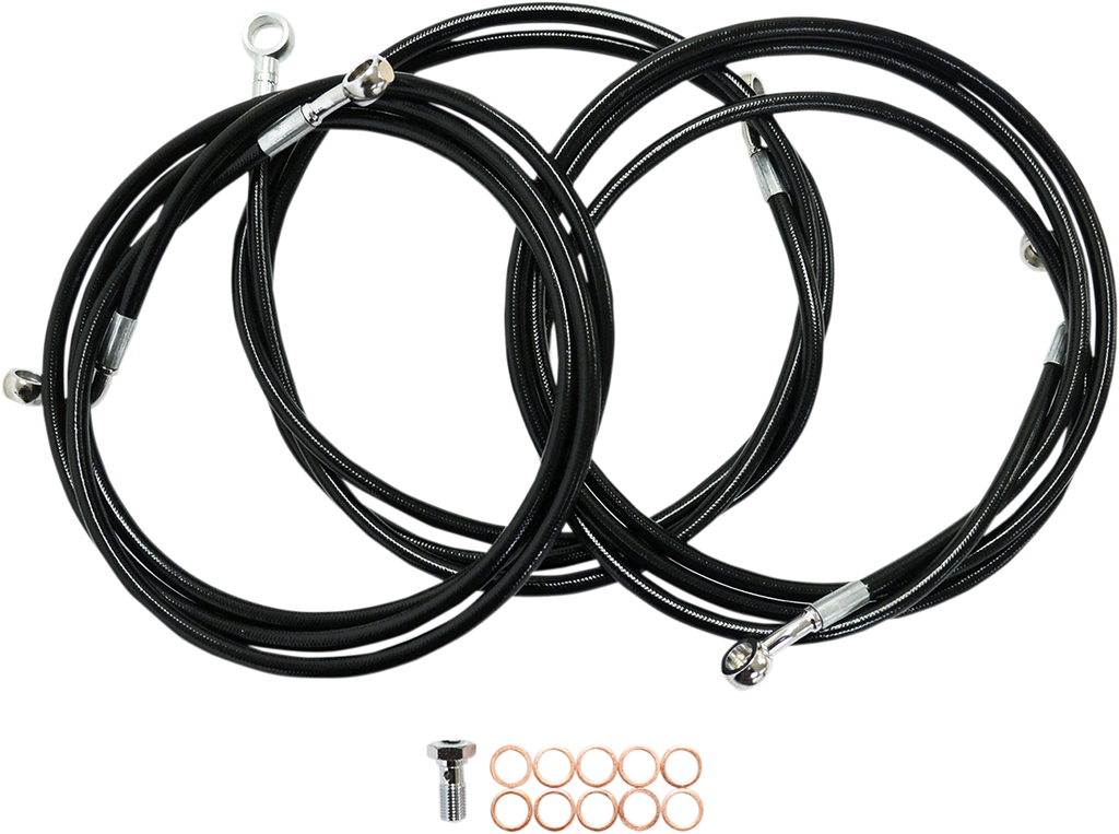 LA CHOPPERS Black Braided Brake Line Kit - Brake Line / 15" / 17" Ape Hanger Handlebars / Black 1741-5492