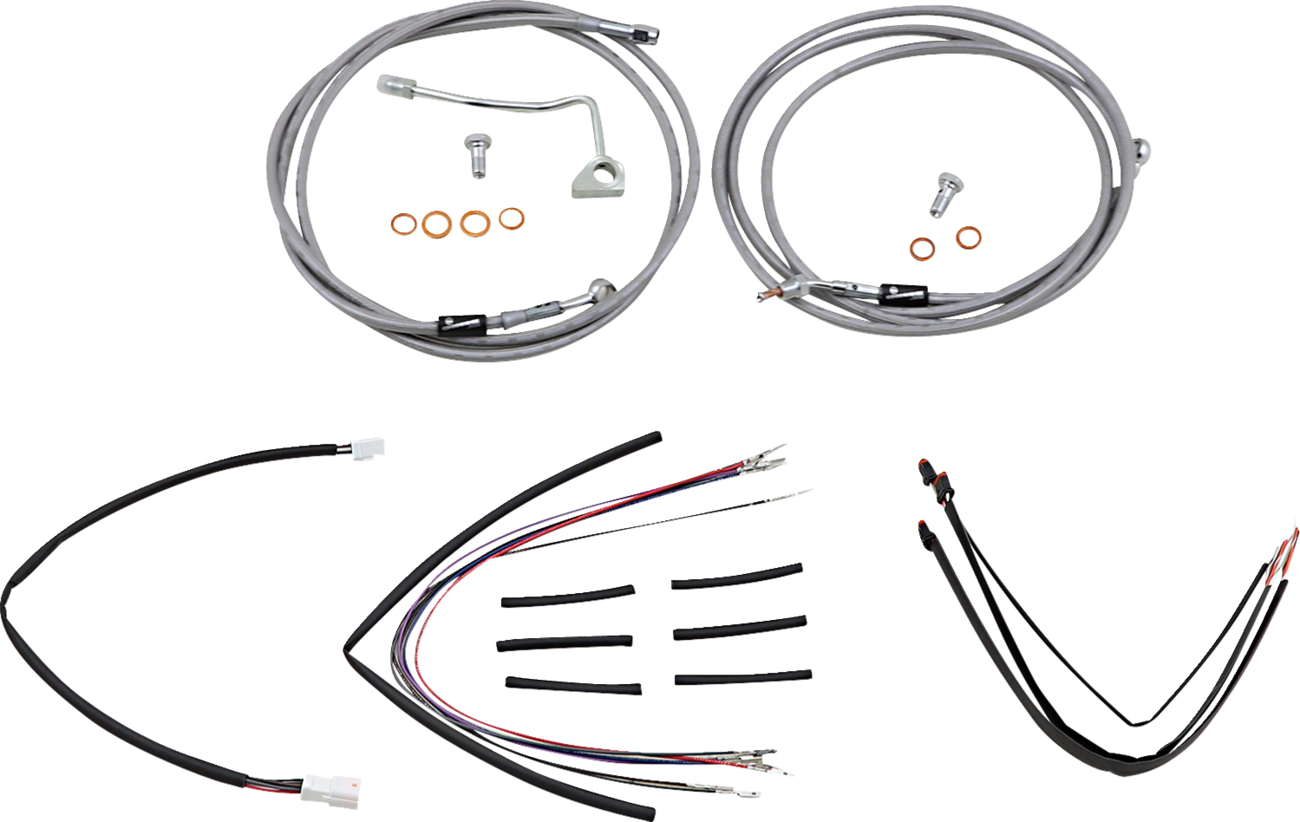 BURLY BRAND Complete Stainless Braided Handlebar Cable/Brake Line Kit - 18" Ape Hangers / '15-'16 FLTR 0610-2067