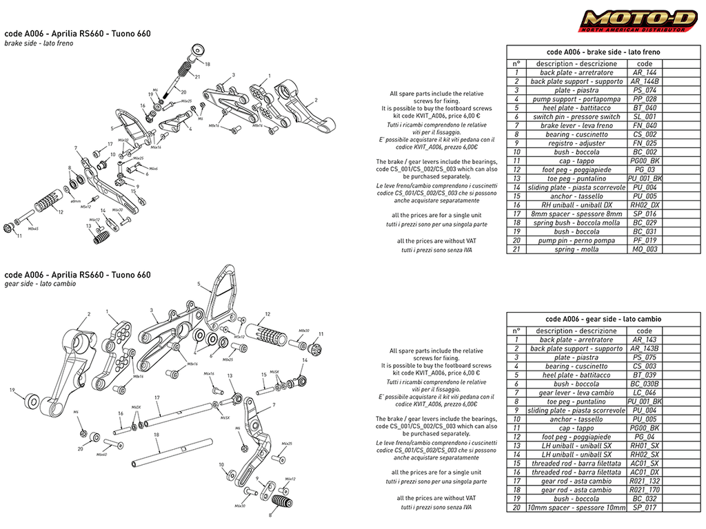 Bonamici Aprilia RS 660 Rearsets