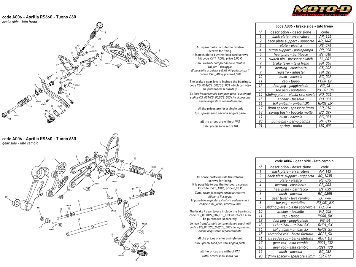 Bonamici Aprilia RS 660 Rearsets