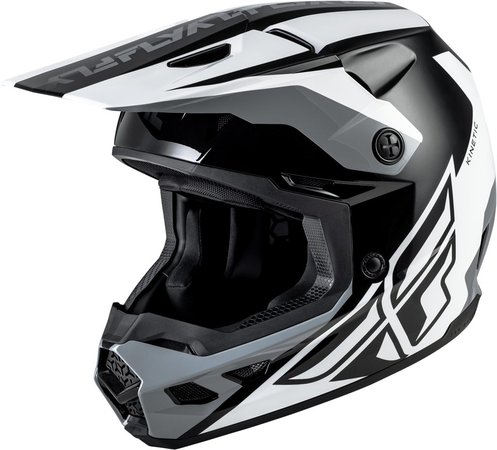 FLY Racing Kinetic Crest Helmet (2026) - Black / White / Grey - View 1