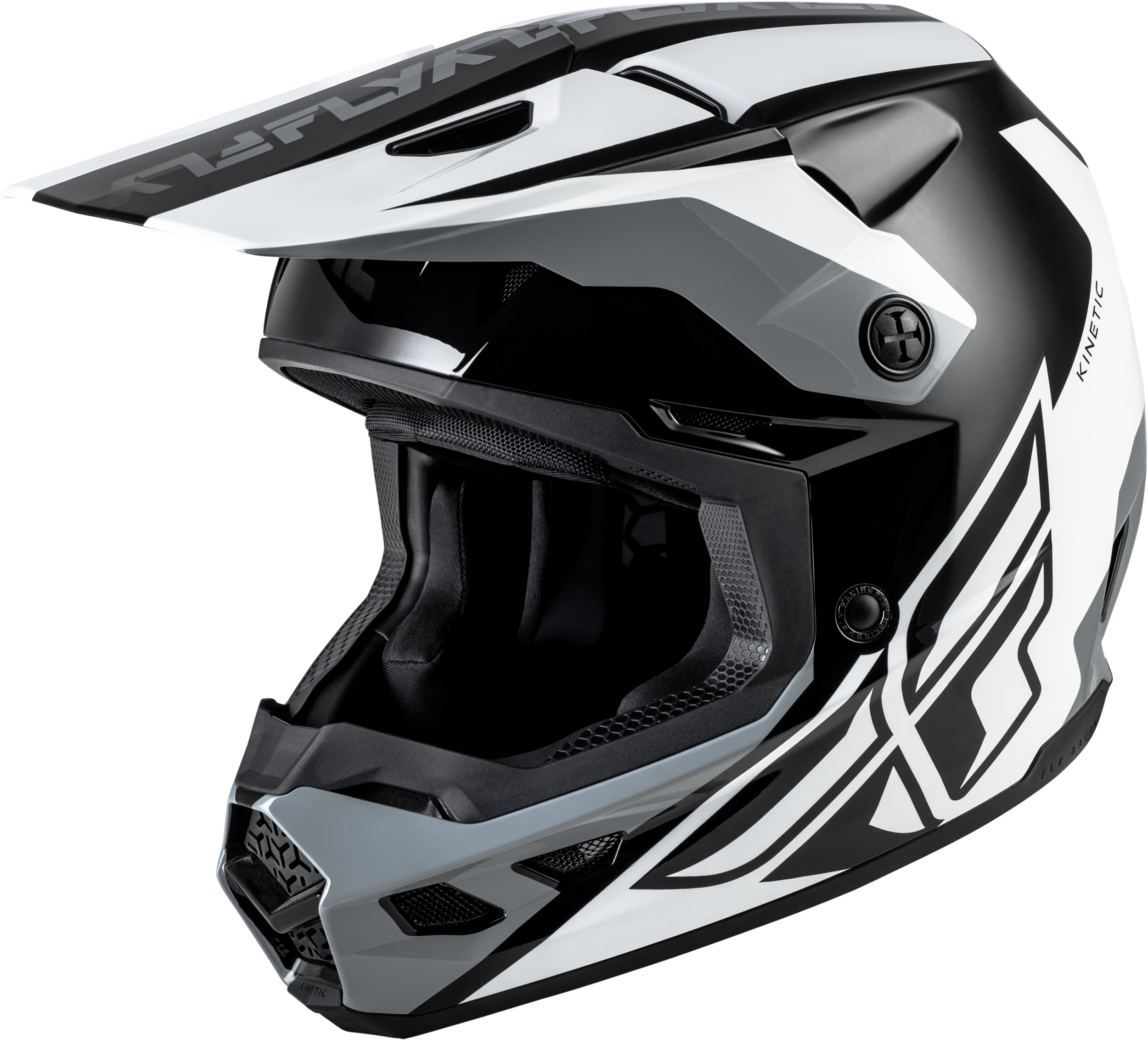 FLY Racing Kinetic Crest Helmet (2026) - Black / White / Grey - View 1