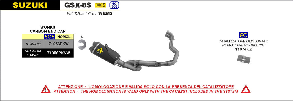 71979PKN Arrow Works HOMOLOGATED NICHROM "DARK" full system with Catalytic converter SUZUKI GSX-8S /R 2022-2025