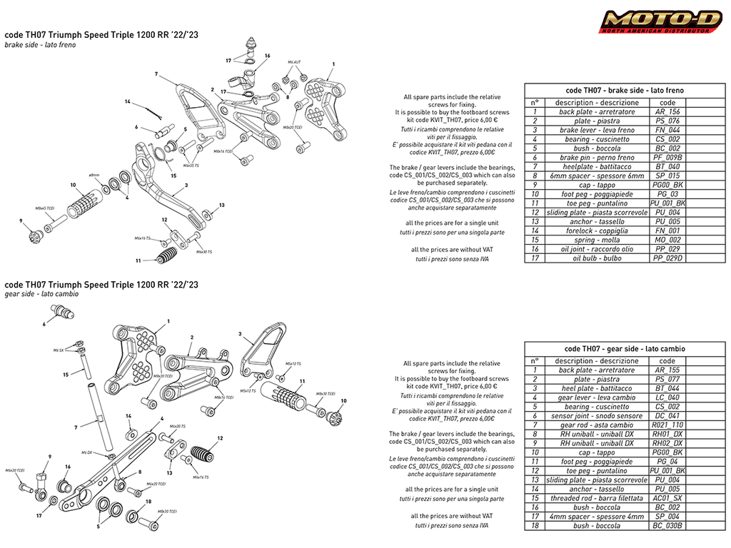 Bonamici Triumph Speed Triple 1200RR Rearsets