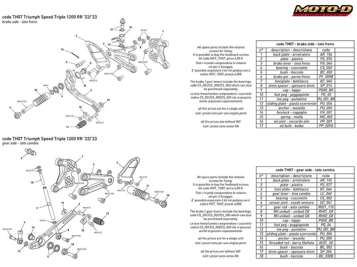 Bonamici Triumph Speed Triple 1200RR Rearsets