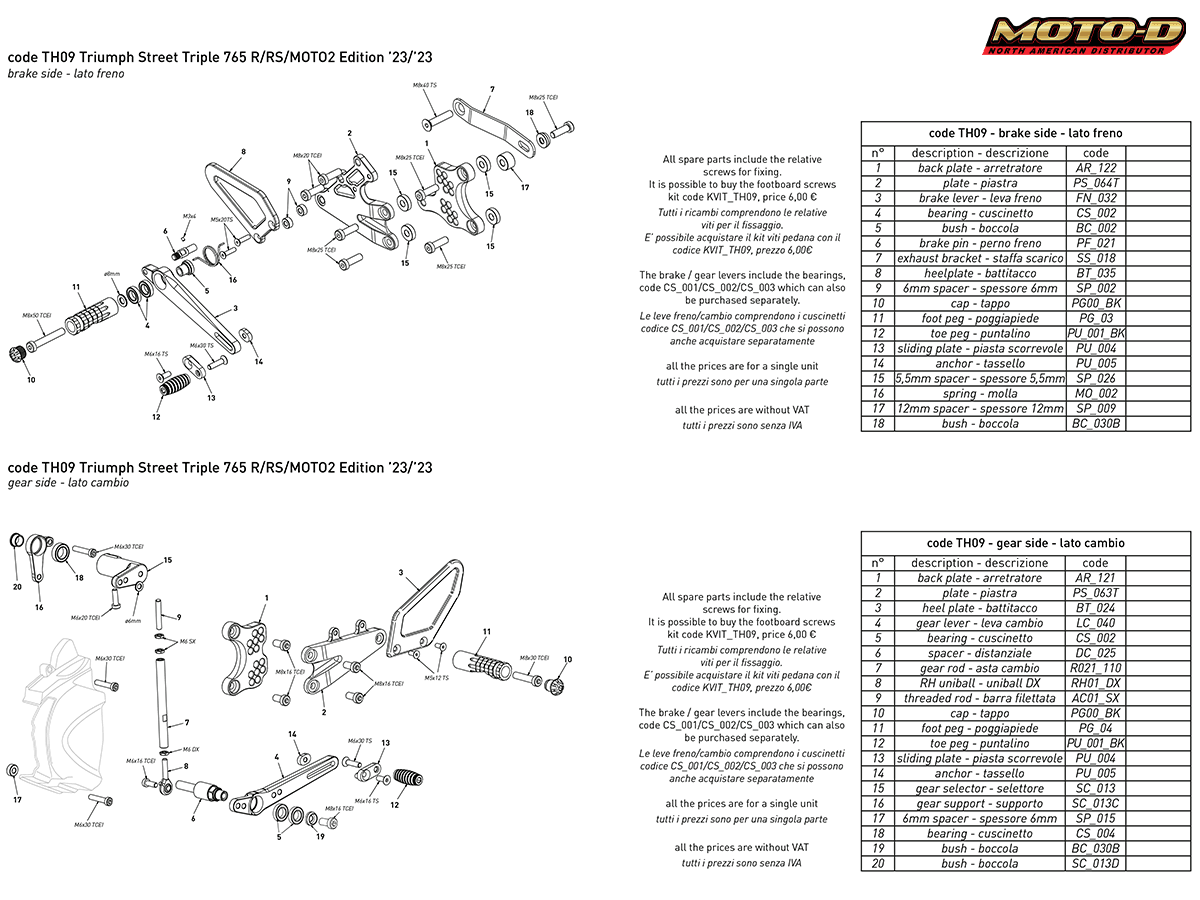 Bonamici Triumph Speed Triple RS/RX Rearsets (2021+)