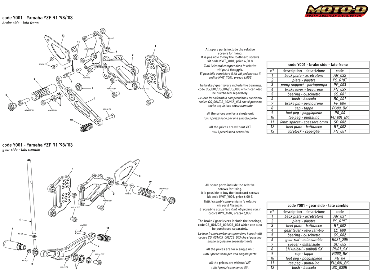 Bonamici Yamaha R1 Rearsets (98-03)
