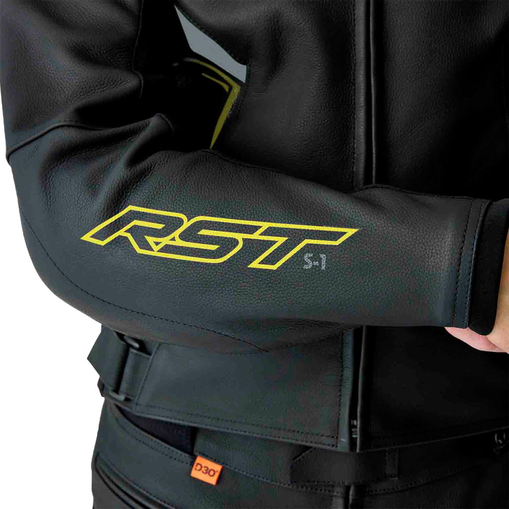 RST S-1 CE Men's Leather Jacket - Black / Grey / Fluorescent Yellow - View 23